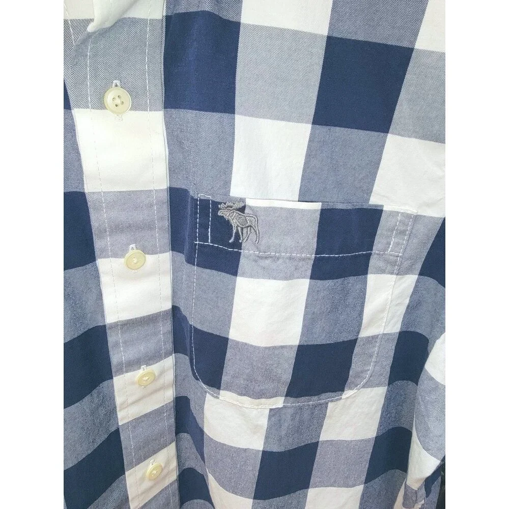 Abercrombie & Fitch Mens Muscle Fit Blue & White Plaid Button-Down Shirt L - Picture 3 of 5